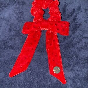Chic Red Velvet Hair Scrunchie with Bow